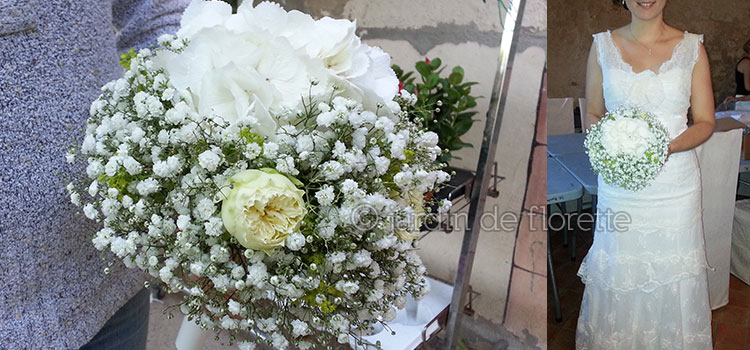 Bouquet de mariée rond à base de gypsophile et d'hortensia
