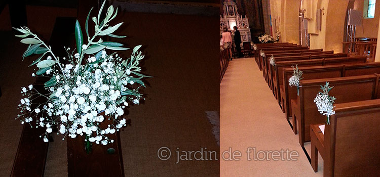 Décoration florale des bancs de l'église de Jouques