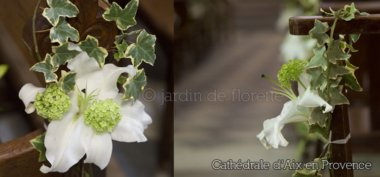 Décoration florale des bancs de la cathédrale d'Aix en Provence