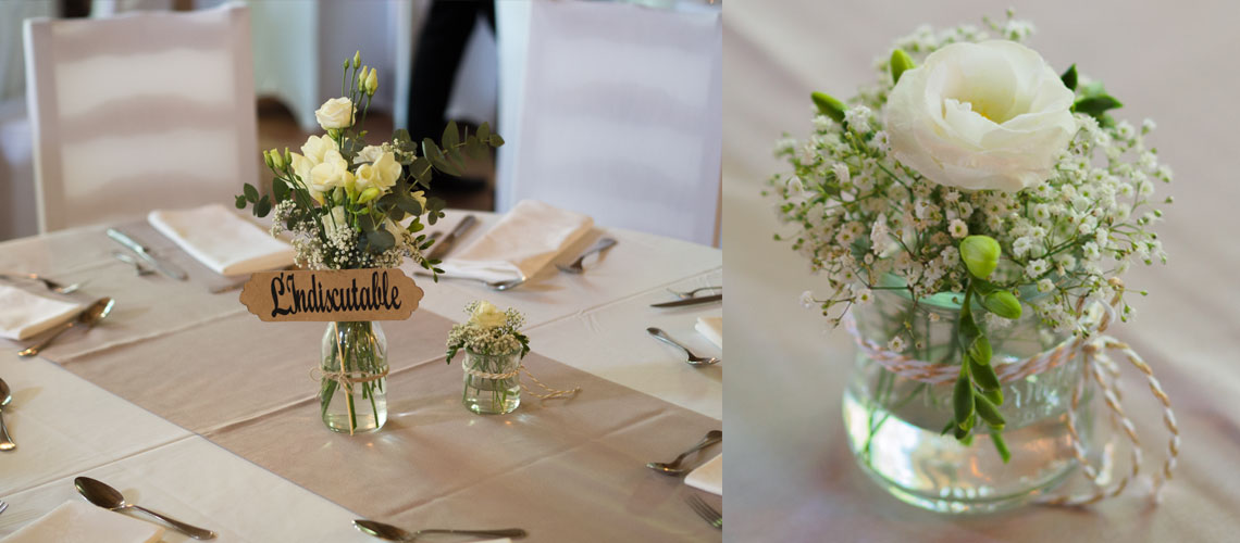 Décoration des tables freesias et lysianthus -fleuriste-mariage-Jouques-Peyrolles