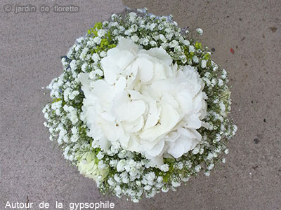 Bouquet de mariée rond à base de gypsophile et d'hortensia