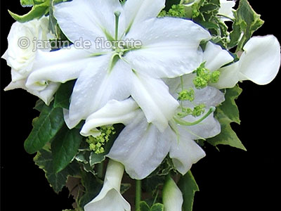 Bouquet de mariée cascade à base de lys - une trés longue cascade de fleurs