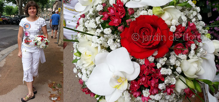 Bouquet de mariée rond avec fleurons d'orchidée phalaenopsis - blanc et rouge