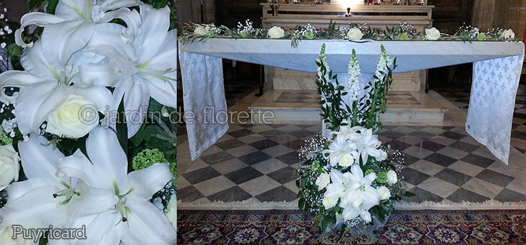 Décoration florale - autel de l'église de Puyricard