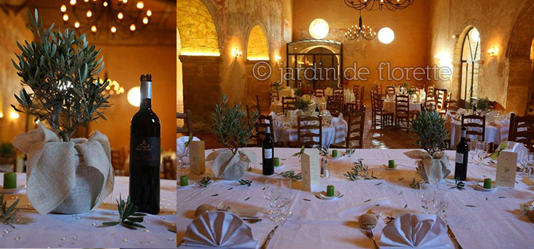 Décoration des tables avec des oliviers - Chapelle Saint Bacchi