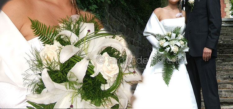 Bouquet de mariée cascade avec effet et fougère sabre