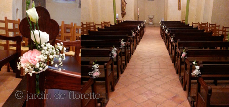 Décoration florale des bancs de l'église de Jouques