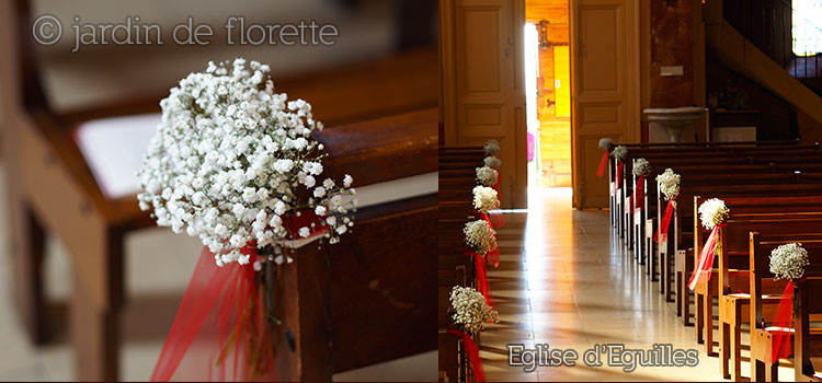 Petit bouquet de gypsophile pour la décoration des bancs de l'église d'Eguilles